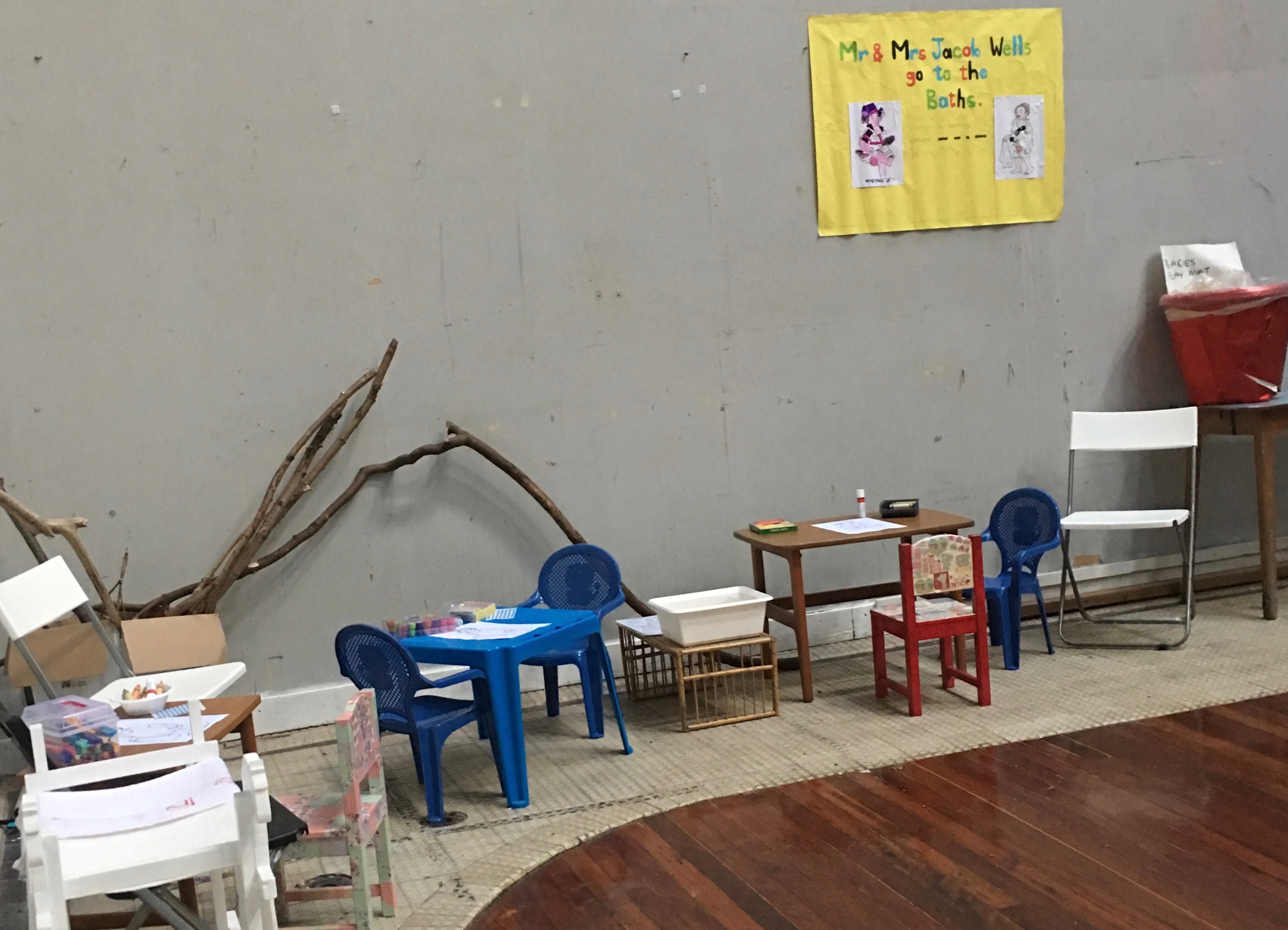 Childrens tables and chairs, set-up for drawing