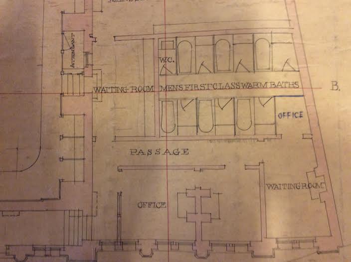 Plan diagram of the offices, waiting rooms and “mens first class warm baths”