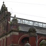 Photo from the side of the baths' building, showing the lantern roof and abit of frontage